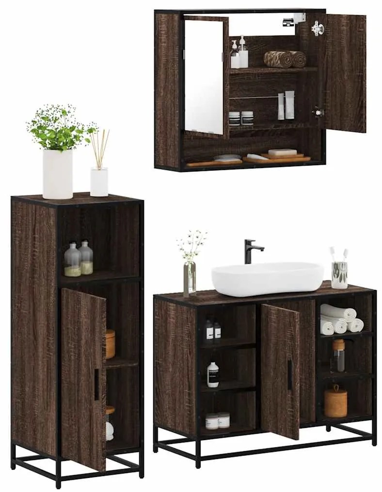 vidaXL 3 pcs conj. móveis WC derivados madeira cor carvalho castanho