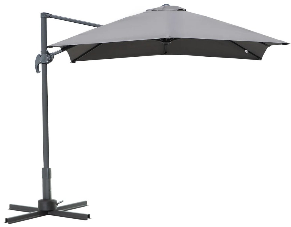HOMCOM Chapéu de Sol de Jardim 245x245x248cm Chapéu de Sol Excêntrico com Rotação 360° Inclinação de 5 Níveis com Manivela e Ventilação para Pátio Terraço Cinza