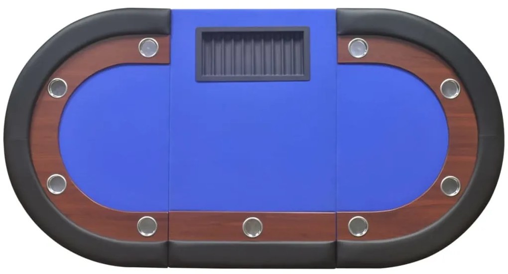 Mesa poker 10 jogadores c/ área crupiê e tabuleiro fichas azul