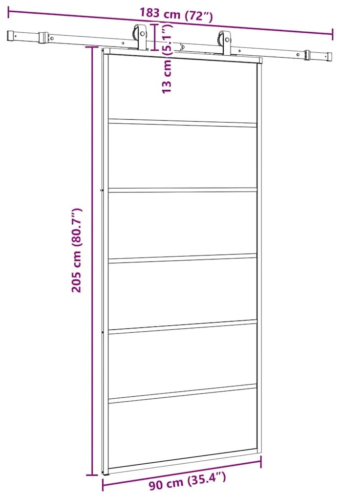 Porta deslizante c/ conj. ferragens 90x205cm vidro ESG preto