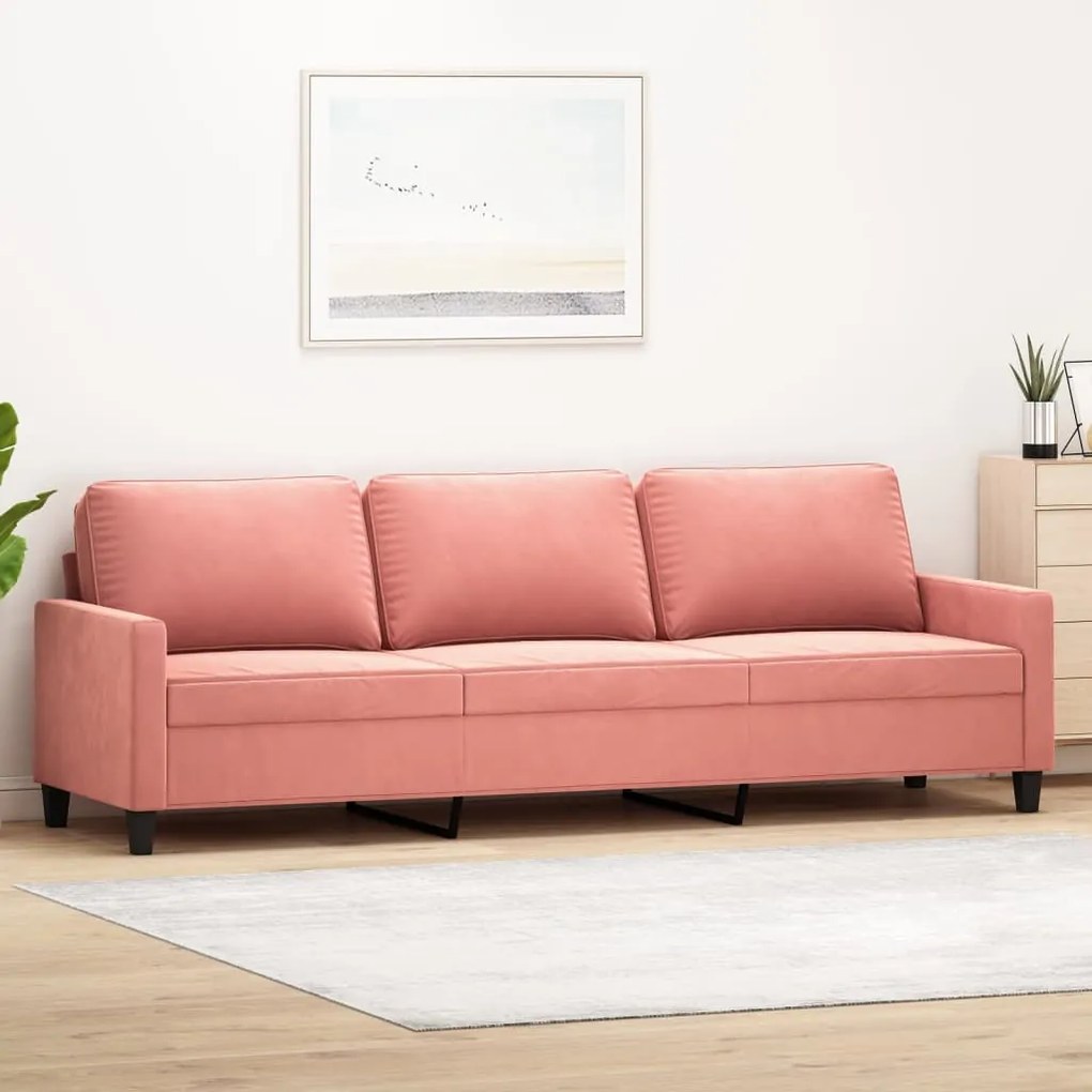 vidaXL Sofá de 3 lugares 210 cm veludo rosa