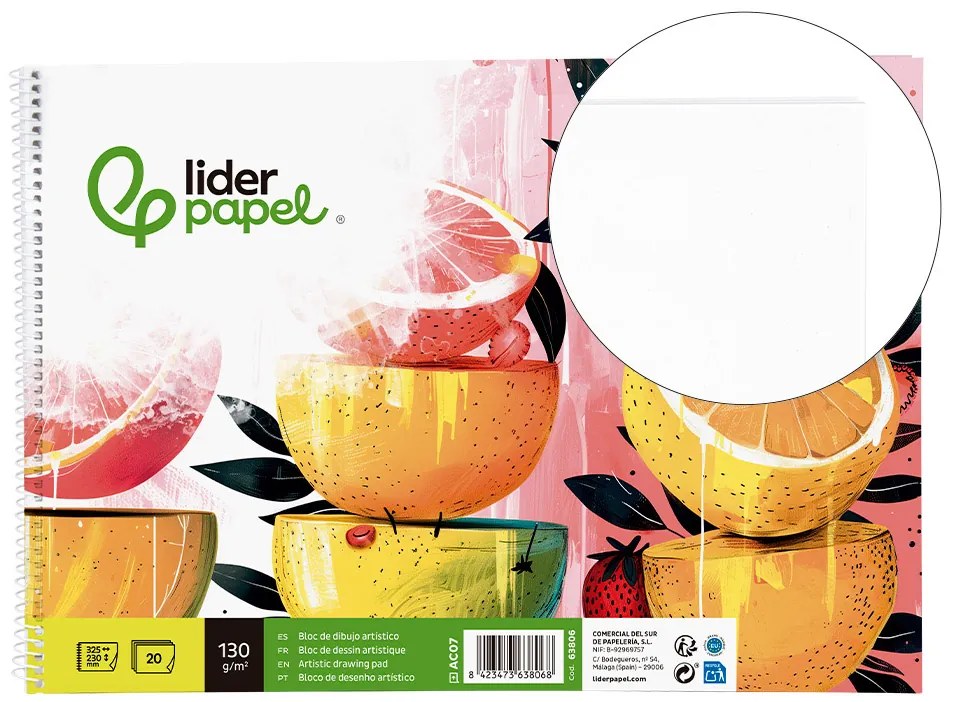 Bloco de Desenho Artistico Espiral 230x325mm 20 Folhas 130gr Sem Caixa Sem Microperfurado