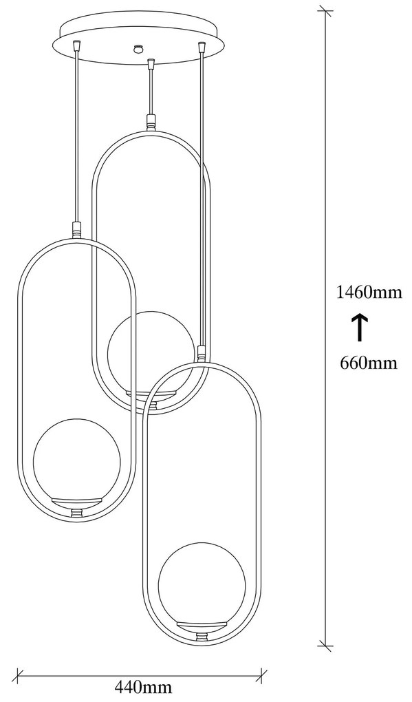Candeeiro Suspenso Mudoni – Preto – Diâmetro 44 cm, Altura 146 cm