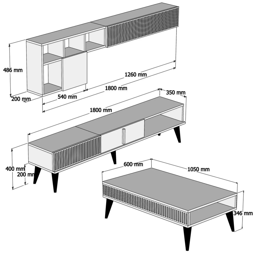 Conjunto de Mobiliário de Sala – Tribal – Móvel de TV, Prateleiras, Me