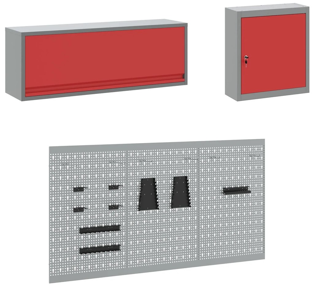Conjunto de Bancada de Trabalho de 8 Peças VidaXL em Aço Vermelho