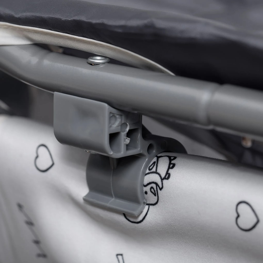 Berço de Viagem Dobrável para Bebés e Crianças até 15kg com 2 Rodas e Bolso Lateral Berço Portátil com Bolsa de Transporte 124x66x77,5cm Cinza