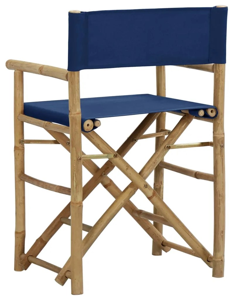 Cadeiras de realizador dobráveis 2 pcs bambu e tecido azul