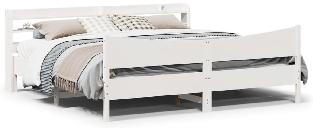 vidaXL Estrutura de cama com cabeceira 180x200cm pinho maciço branco