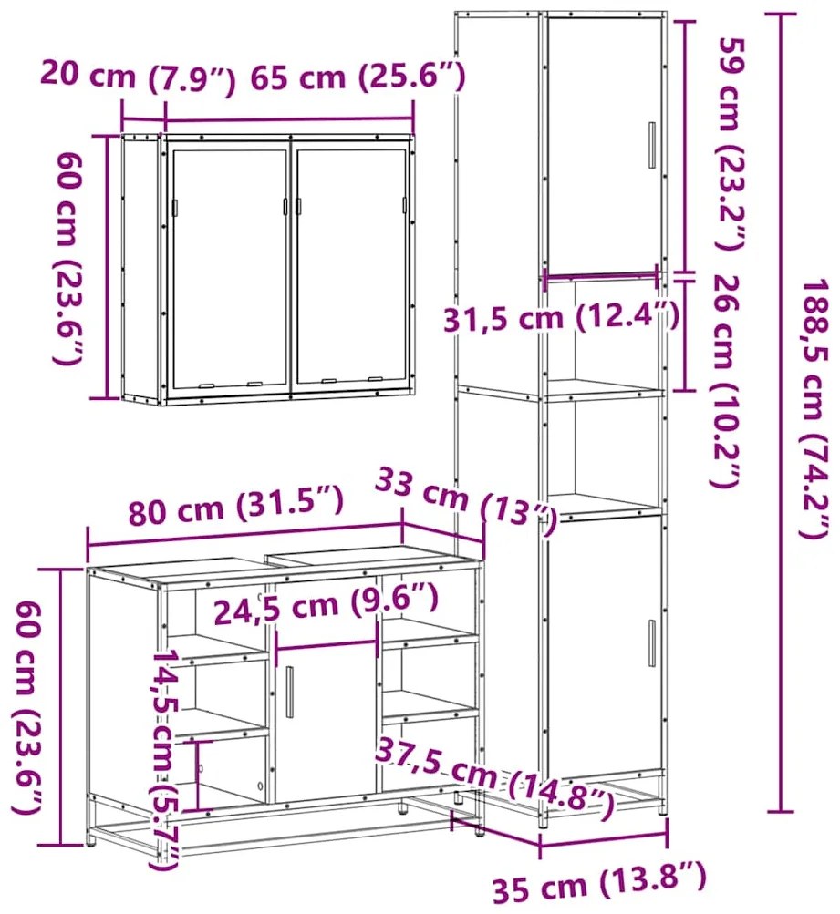 3 pcs conjunto móveis casa de banho derivados de madeira preto