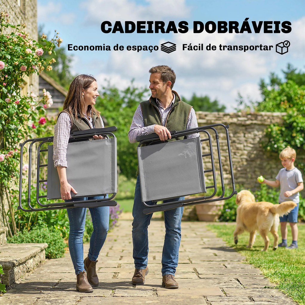 Conjunto de Mesa e Cadeiras de Jardim de 8 Peças com Chapéu de Sol 6 Cadeiras Dobráveis e Mesa de Vidro Cinza