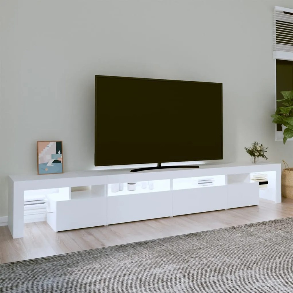 Móvel de TV com luzes LED 260x36,5x40 cm branco