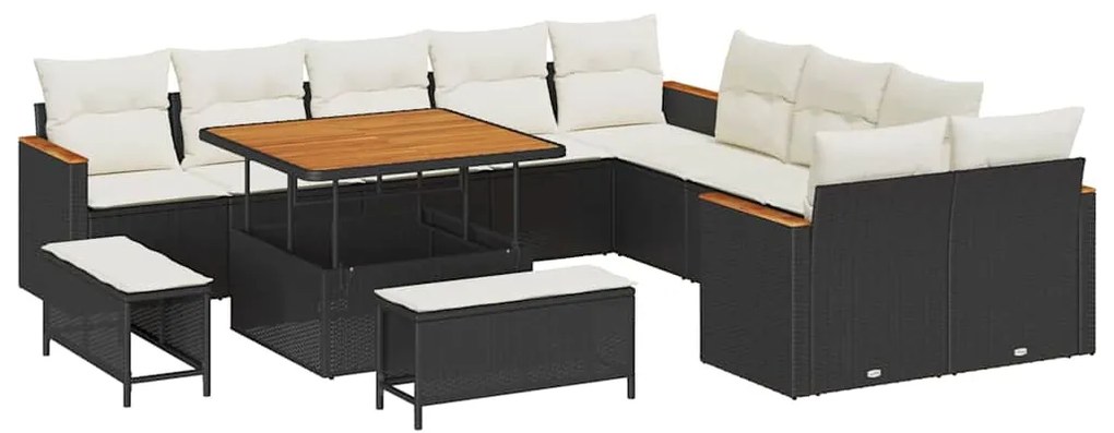 Conjunto de Sofá de Jardim vidaXL de 13 Peças com Almofadas Preto Ratt