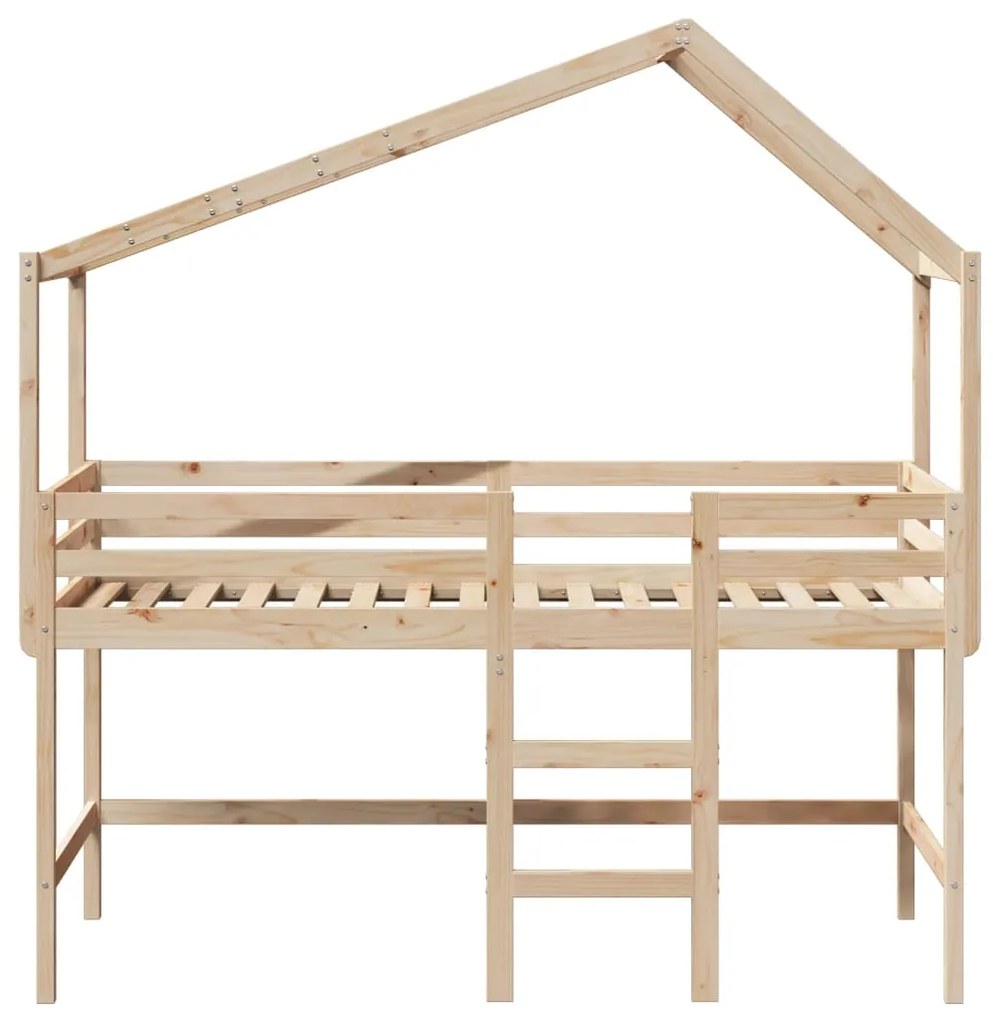 Cama alta c/ escada e telhado 90x200 cm pinho maciço