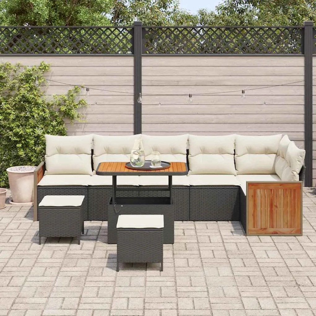 Conjunto de Sofás de Jardim vidaXL com Almofadas Preto Rattan Poliprop