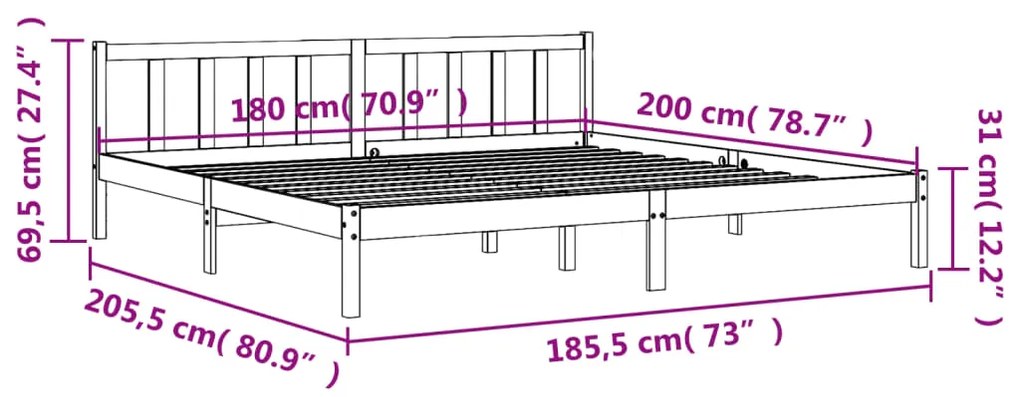 Cama sem colchão 180x200 cm pinho maciço castanho-mel