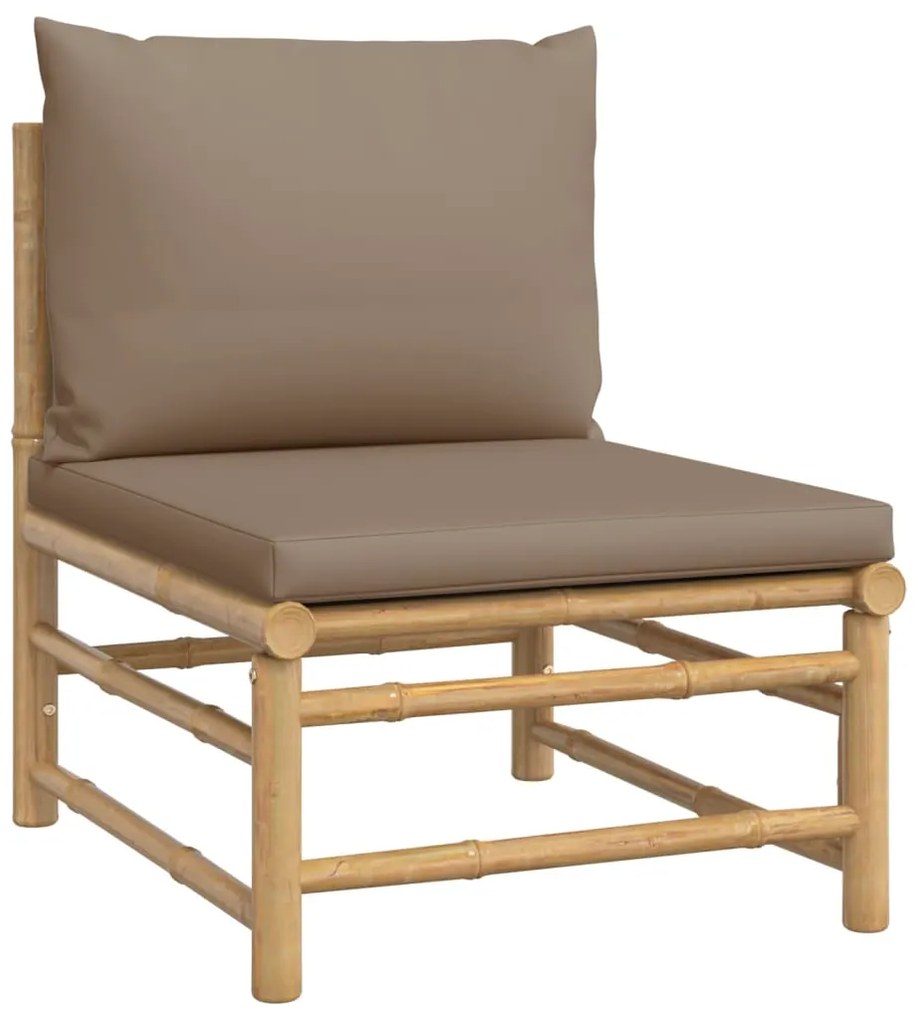 3 pcs conj. lounge jardim bambu almofadões cinzento-acastanhado