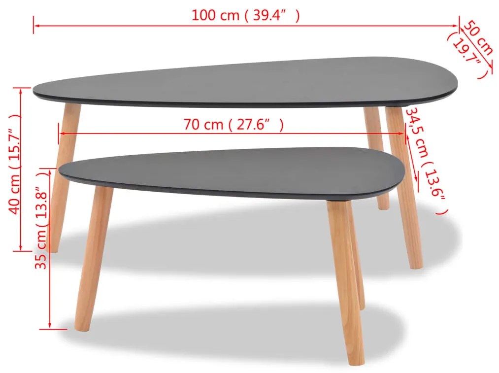 Conjunto de 2 Mesas de Centro Davilla - Preto - Design Nórdico