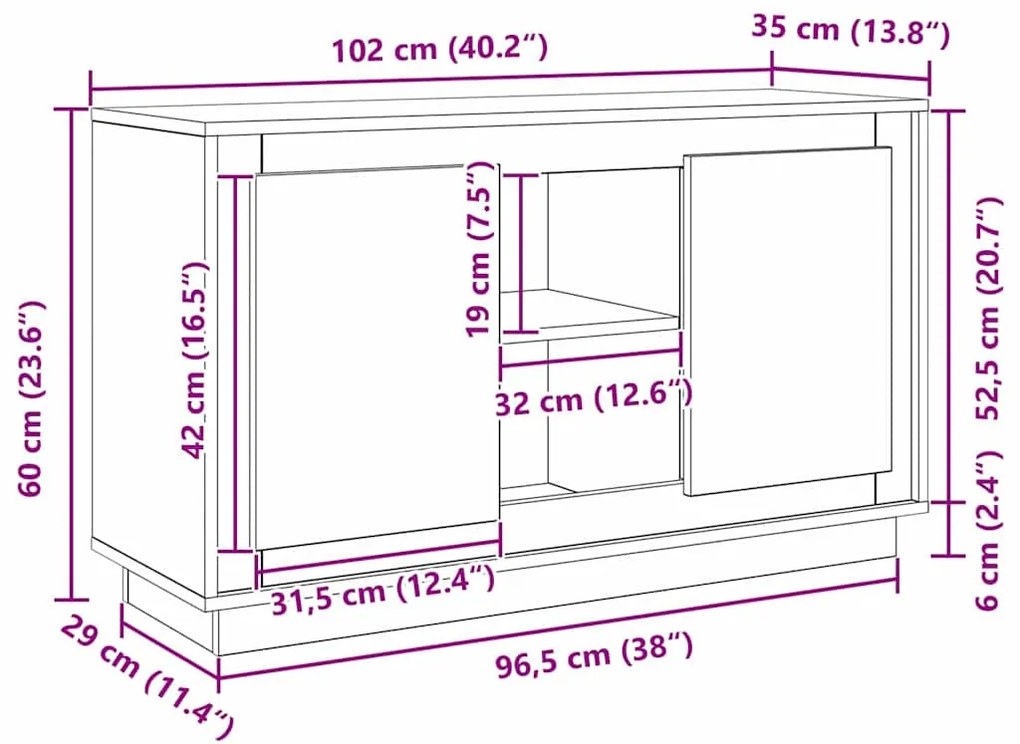 Buffet vidaXL Preto Carvalho 102x35x60 cm Madeira engenheirada