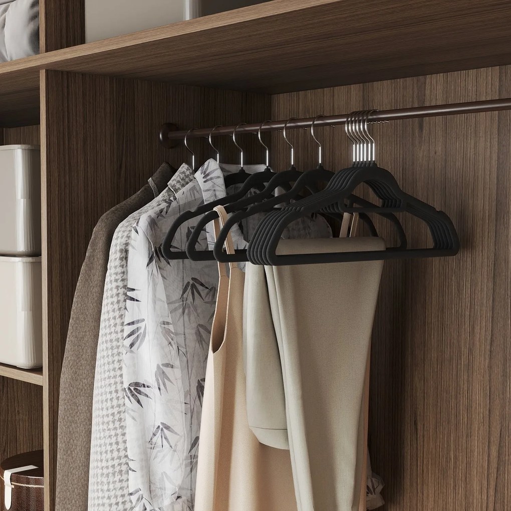 Conjunto de 50 cabides de veludo 41,5 x 21,5 cm pretos