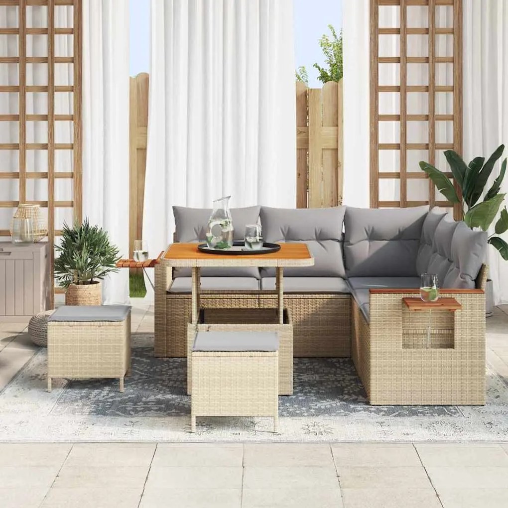 Conjunto de Sofá de Jardim com Almofadas vidaXL 8 Peças Bege Rattan Ac