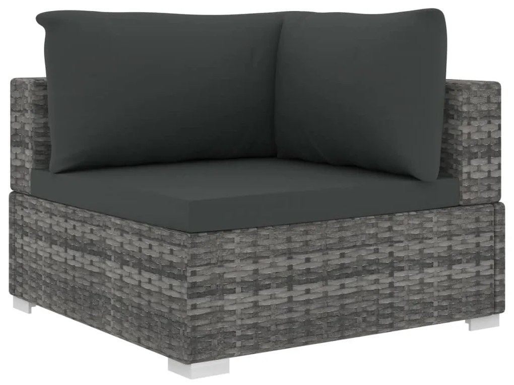 Conjunto lounge de jardim c/ almofadões 4 pcs vime PE cinzento