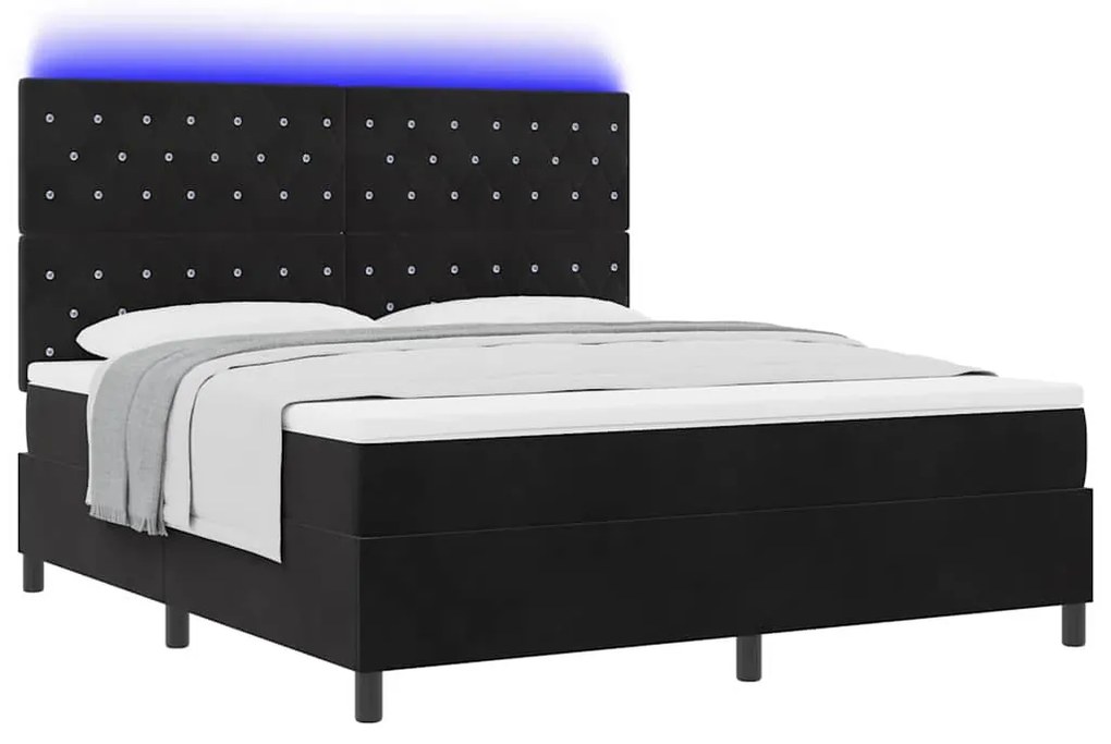 Cama Box Spring com Colchão &amp; LED Preto 180x200 cm Veludo