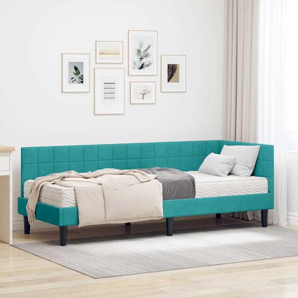 vidaXL Estrutura de Cama de Canto com Colchão 2 pcs Turquesa Veludo