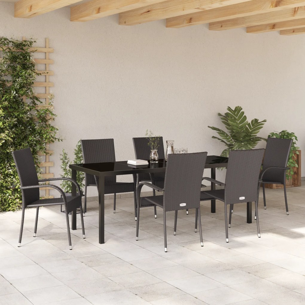 Conjunto de Jantar de Jardim de 7 Peças em Polirattan Marrom