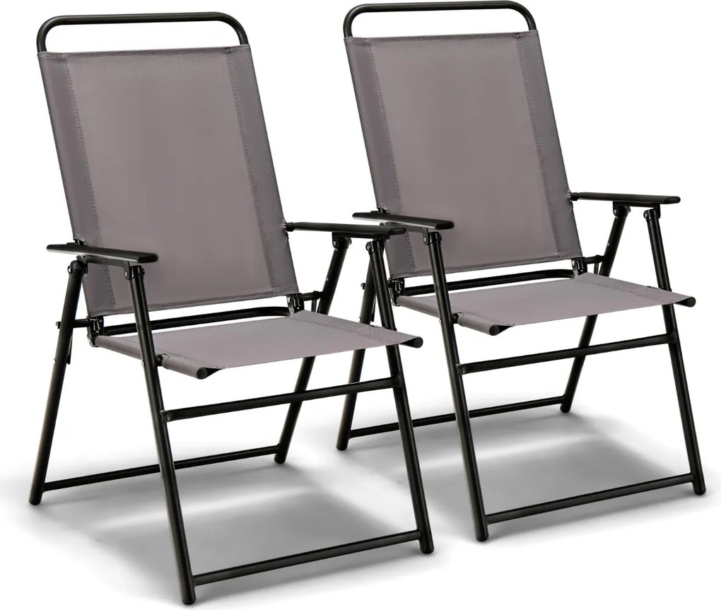 Conjunto de 2 cadeiras dobráveis para jardim exterior com braços e encosto Estrutura triangular para varanda Jardim Cinzentas