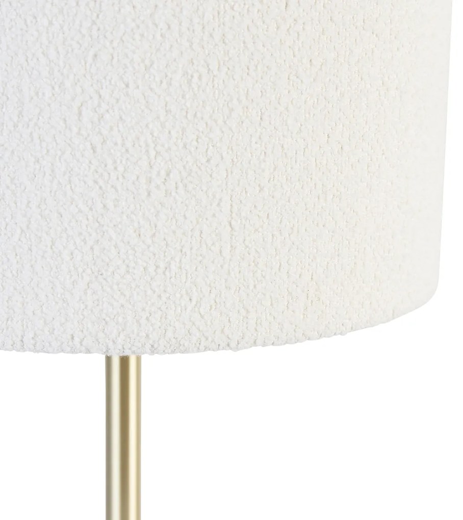 Candeeiro de mesa clássico latão com abajur boucle branco 35 cm - Simplo Design