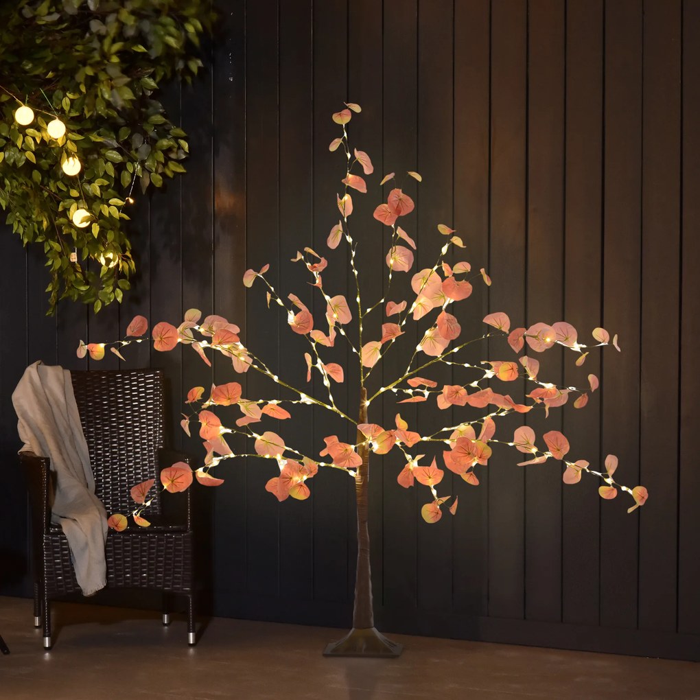 Árvore de Eucalipto Artificial 120 cm Árvore Artificial com 175 Luzes LED e Base Decoração Laranja e Castanho