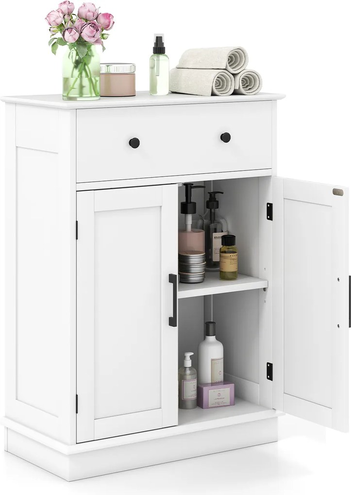Armário de casa de banho com gaveta, portas e prateleira ajustável 56 x 30 x 80 cm branco