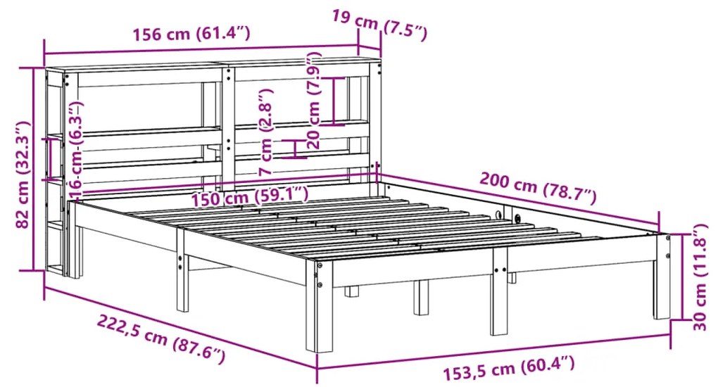 Estrutura de cama c/ cabeceira 150x200 cm pinho maciço branco