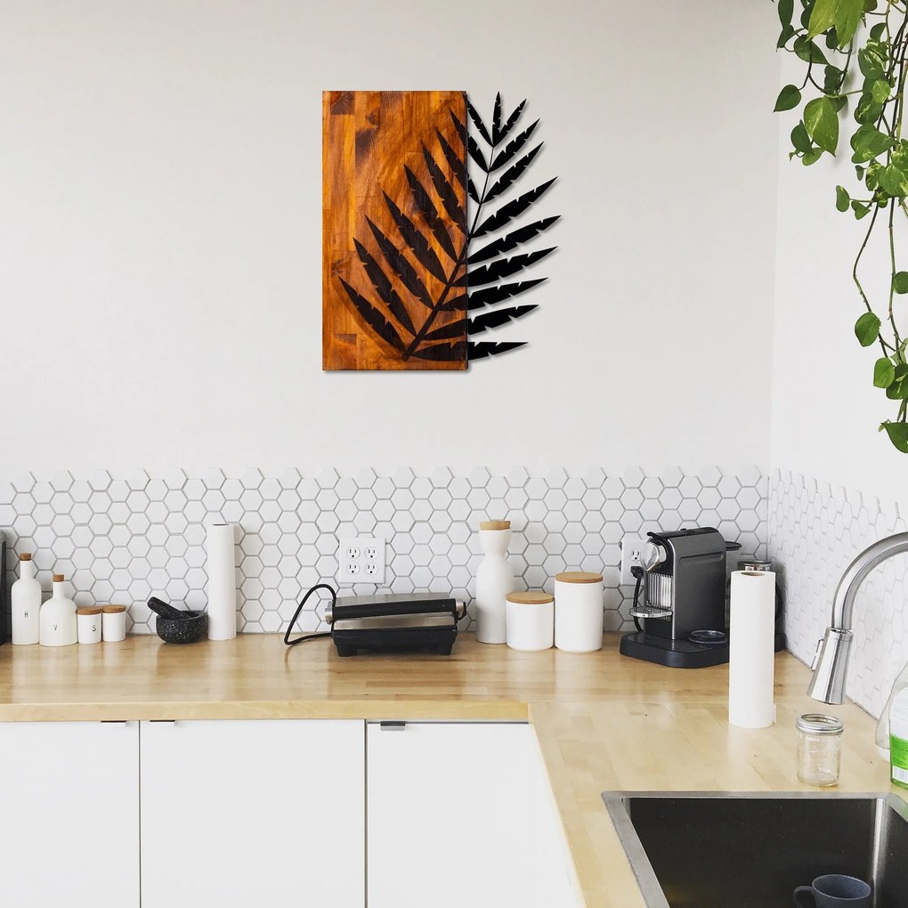 Acessório Decorativo de Parede Leaf 3 – Nogueira e Preto – 50 x 58 cm