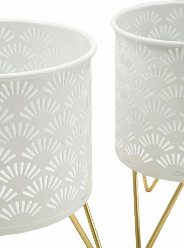 CONJUNTO DE 2 VASOS CARLY BRANCO E DOURADO Ø 16X20-13X20 CM (PLANTAS NÃO INCLUIDAS)