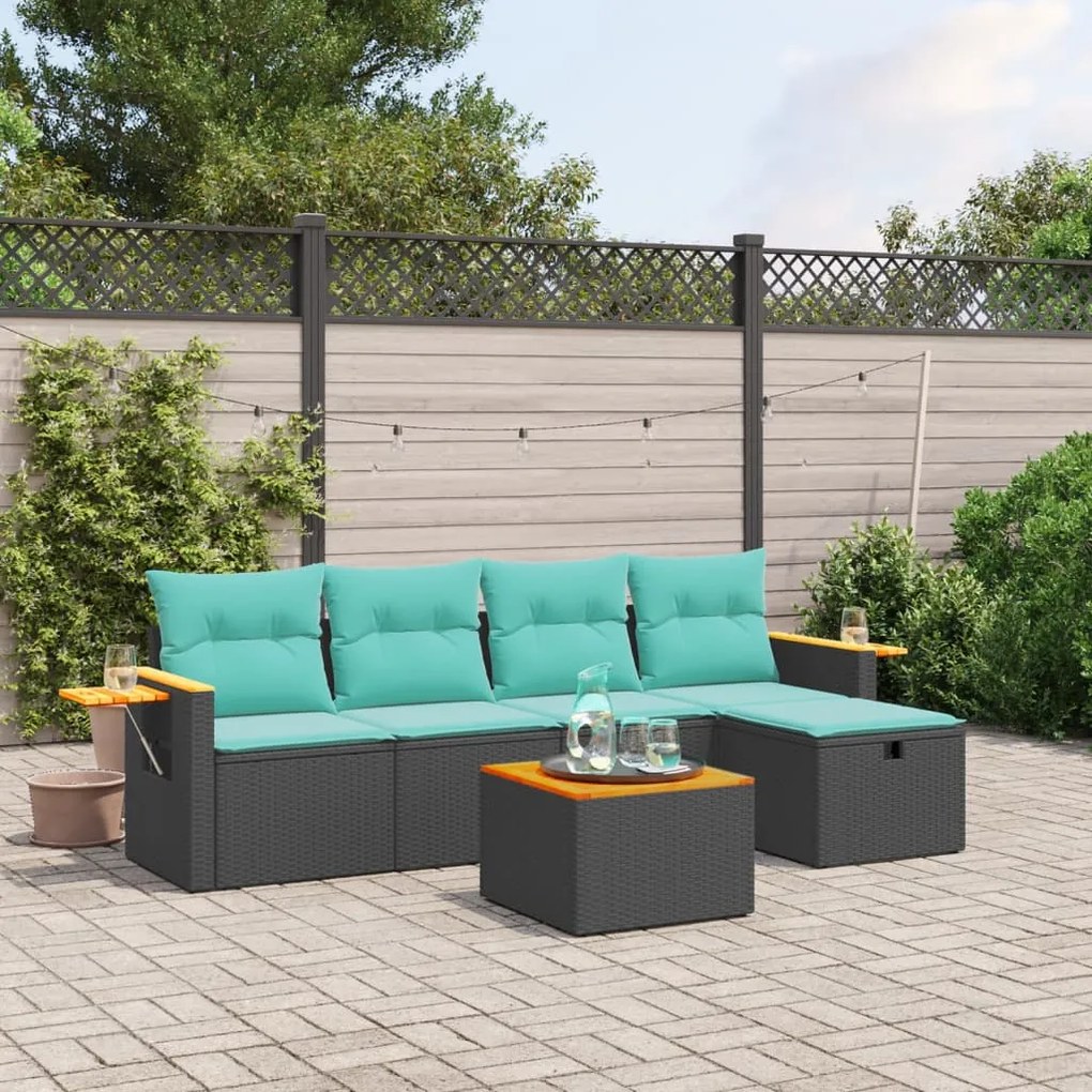 vidaXL 6 pcs conjunto de sofás p/ jardim c/ almofadões vime PE preto