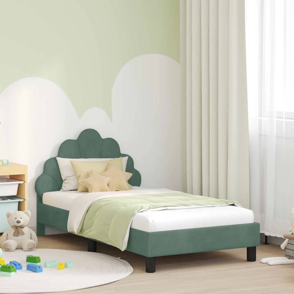 vidaXL Estrutura de Cama Infantil com Cabeceira Verde do Mar Veludo