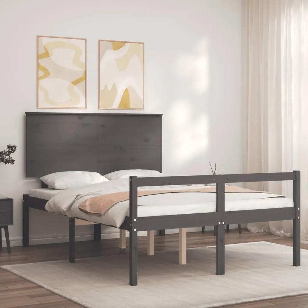 Estrutura de cama com cabeceira 140x190 cm madeira maciça cinza