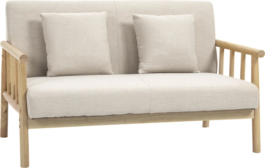 HOMCOM Sofá 2 lugares, revestimento em tecido com aparência de linho, compacto, até 200 kg, estrutura em madeira, 123L x 69B x 74H cm, Bege | Aosom Portugal