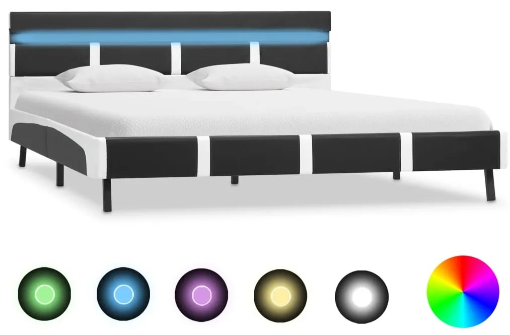 Estrutura de cama com LED 140x200 cm couro artificial cinzento
