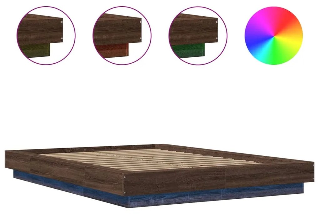 Estrutura cama c/ luzes LED derivados madeira carvalho castanho