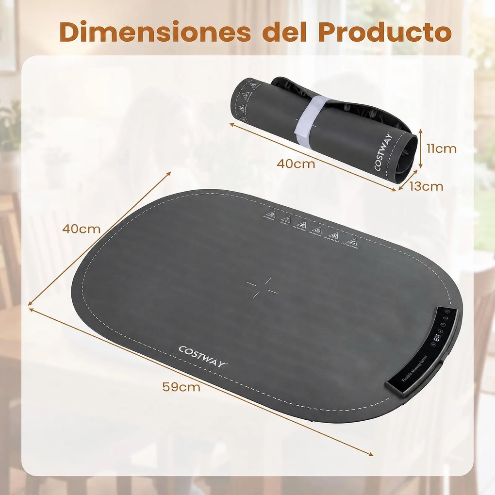 Tapete Aquecedor de Alimentos Dobrável, 59 x 40 cm, 3 Níveis de Temperatura, Cinzento