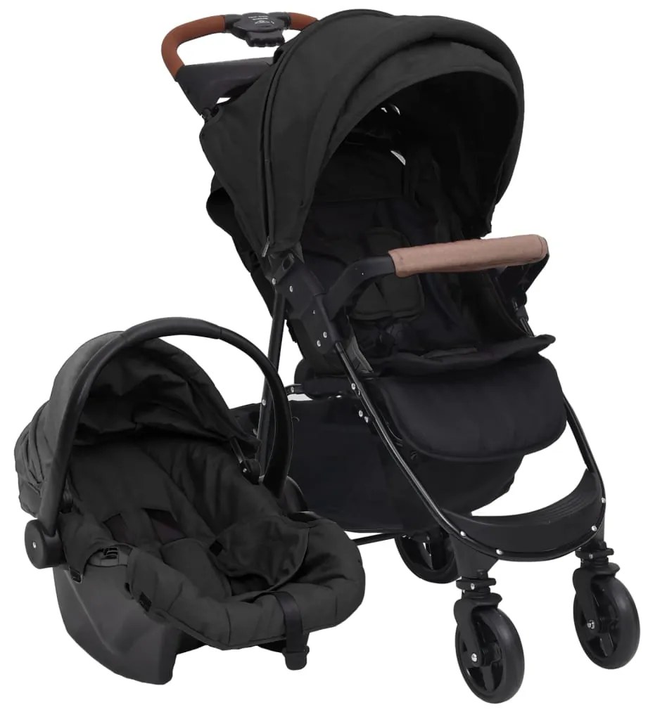 10378 vidaXL Carrinho de bebé 3-em-1 aço antracite