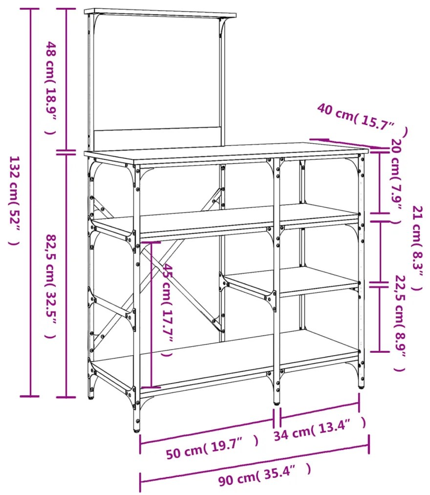 Estante 90x40x132 cm derivados de madeira e metal cinza sonoma