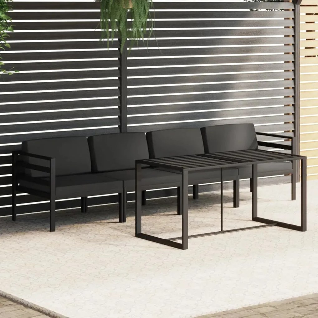 vidaXL 5 pcs conjunto lounge jardim com almofadões alumínio antracite