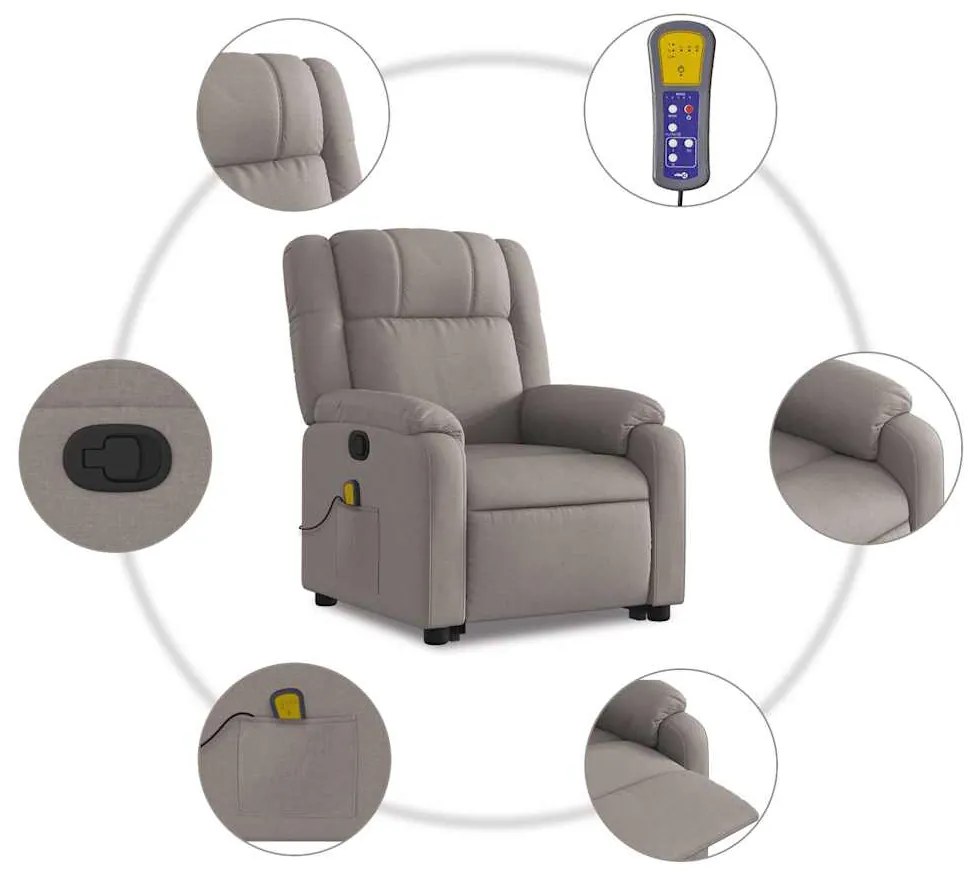 Poltrona elevatória de massagens tecido cinzento-acastanhado