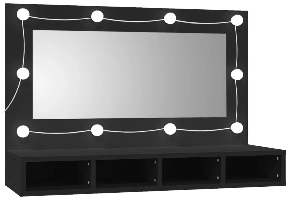 Armário espelhado com luzes LED 90x31,5x62 cm preto