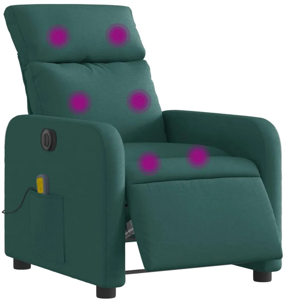 Poltrona reclinável de massagens elétrica tecido verde-escuro