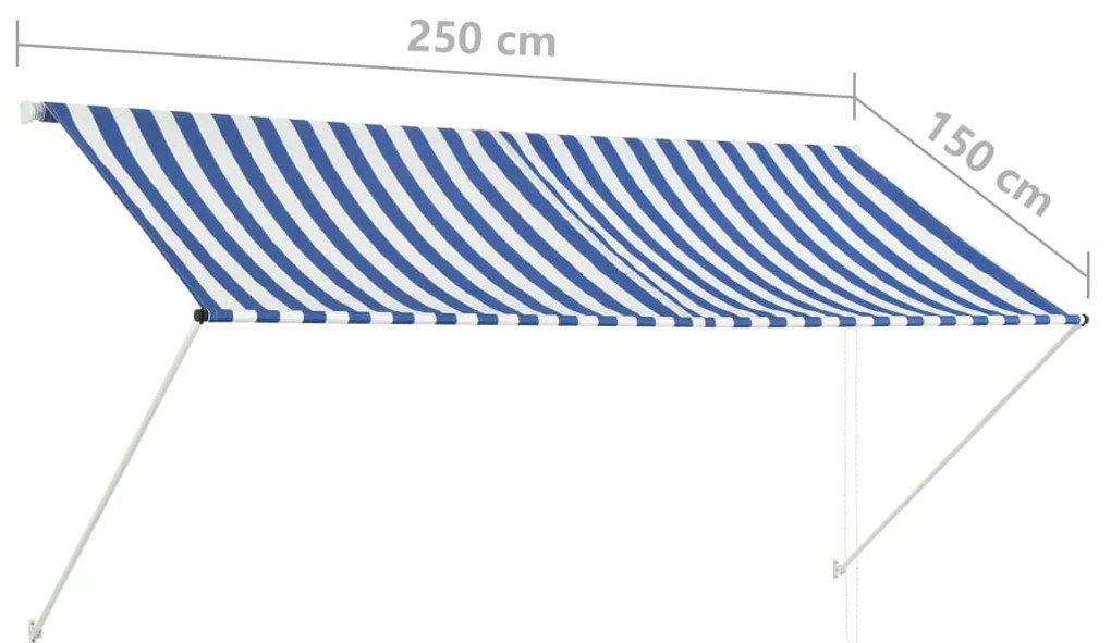 Toldo retrátil 250x150 cm azul e branco