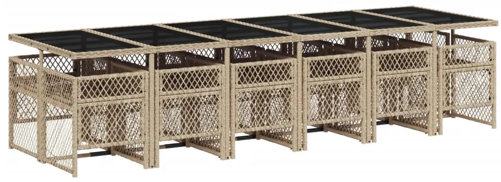 13 pcs conjunto de jantar p/ jardim com almofadões vime PE bege
